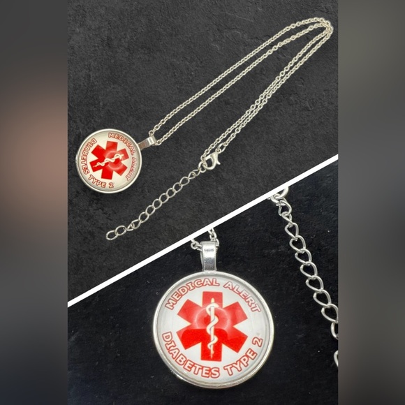 Medical Alert Necklace Diabetes Type 2 -  Black - Picture 3 of 4